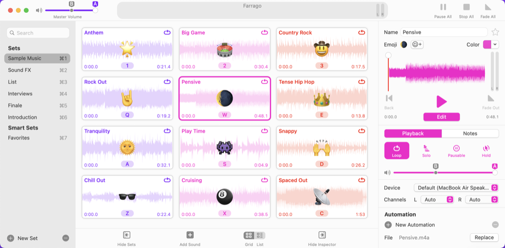 Rogue Amoeba Farrago Robust, rapidfire soundboards