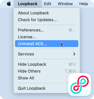 The Uninstall ACE commands in context in the Loopback menu