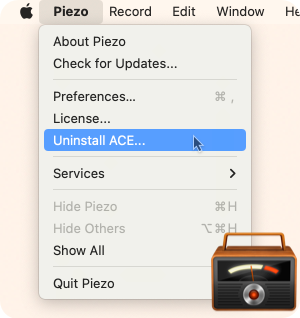 The Uninstall ACE commands in context in the Piezo menu